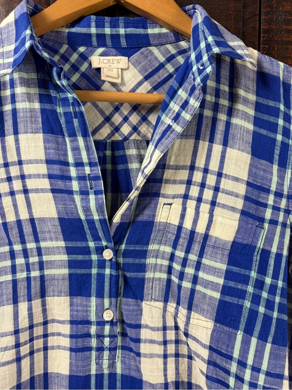 J.Crew Blue Plaid Popover Shirt XXS